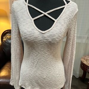 Wander Beige Crisscross Long Sleeve Top